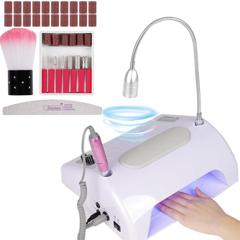 Biutee Nail Dust Collector 5 in 1 80W Nail Vacuum Dust Collector Extractor Professional 30000rpm Electric Nail Drill Machine with 48W96W UV LED Nail Lamp Nail Art Tool With LED Light